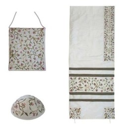 Yair Emanuel Embroidered 'Tallisack' Tallit - Flowers (White)