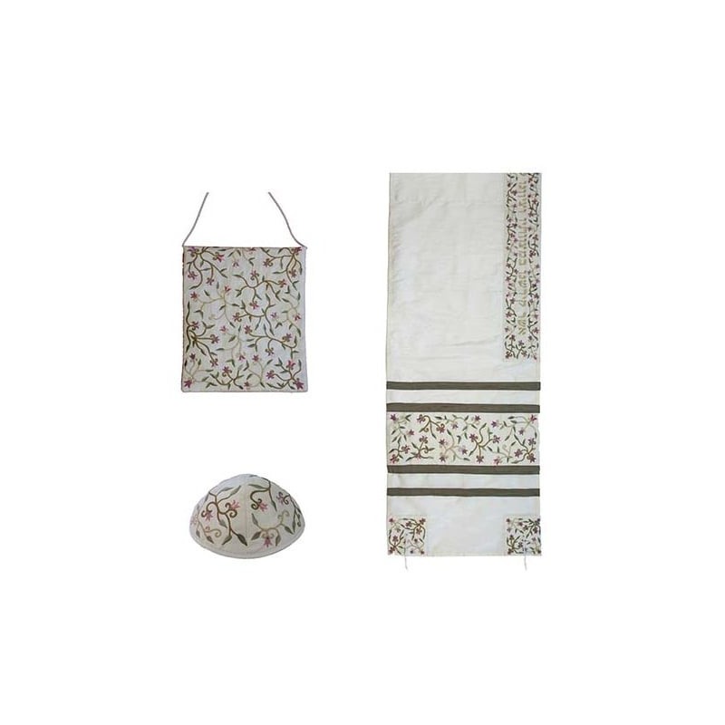 Yair Emanuel Embroidered 'Tallisack' Tallit - Flowers (White)