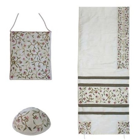 Yair Emanuel Embroidered 'Tallisack' Tallit - Flowers (White)