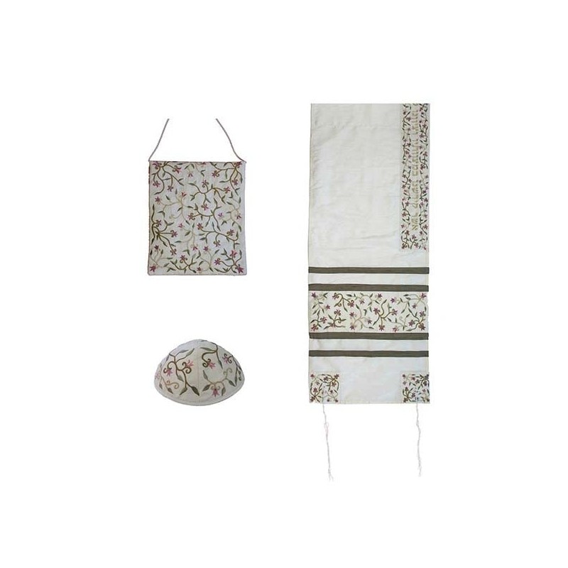 Yair Emanuel Embroidered 'Tallisack' Tallit - Flowers (White)