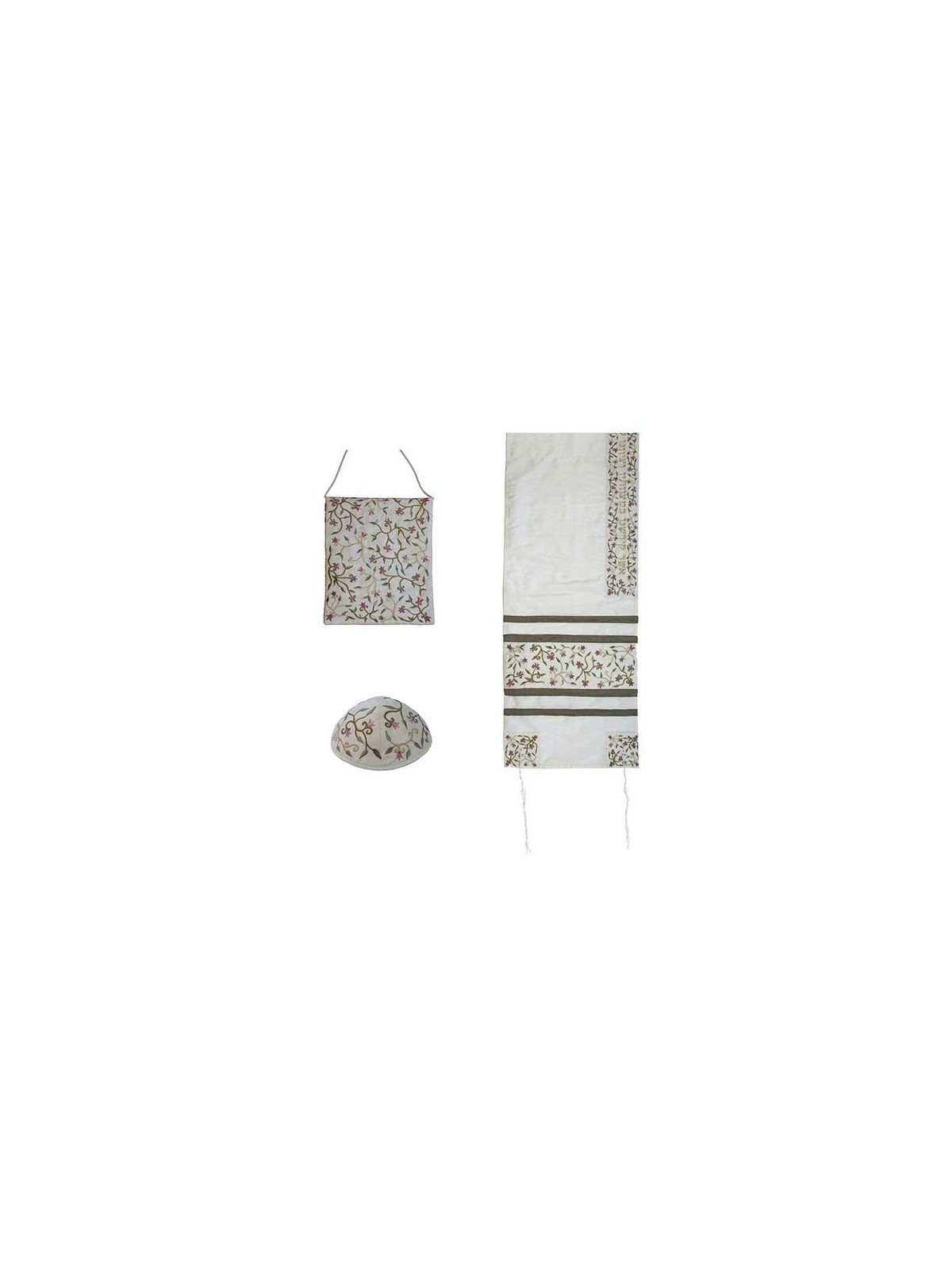 Yair Emanuel Embroidered 'Tallisack' Tallit - Flowers (White)