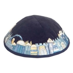 Yair Emanuel Velvet Embroidered Kippah - Jerusalem Gold