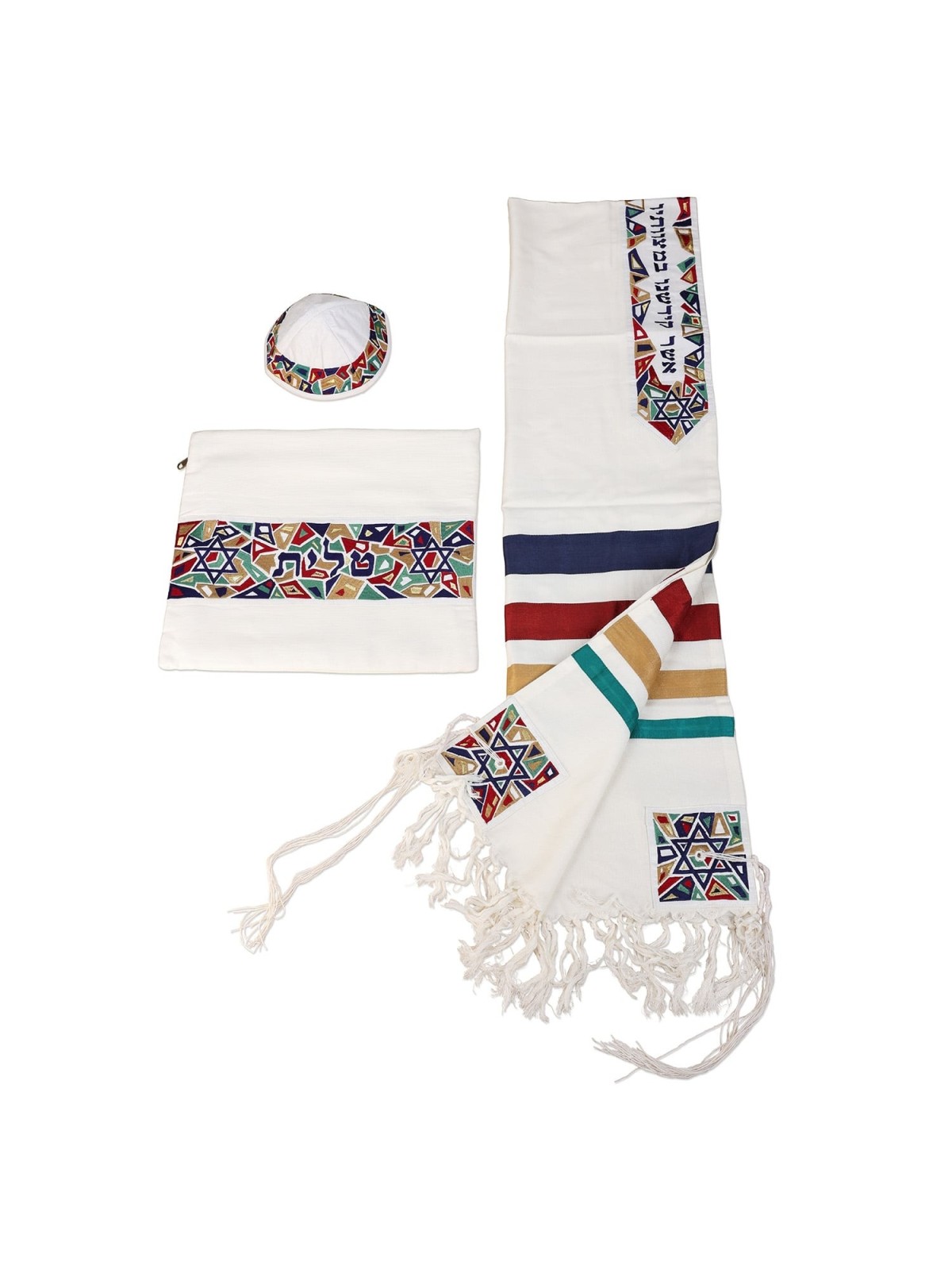 Star of David: Yair Emanuel Embroidered Cotton Tallit (Multicolor)