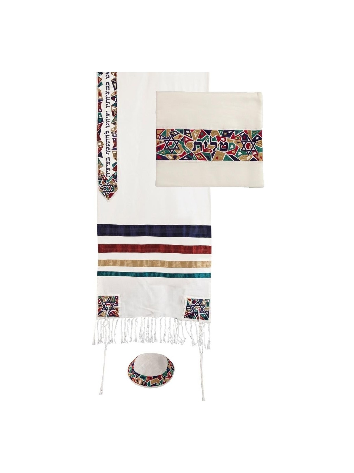 Star of David: Yair Emanuel Embroidered Cotton Tallit (Multicolor)