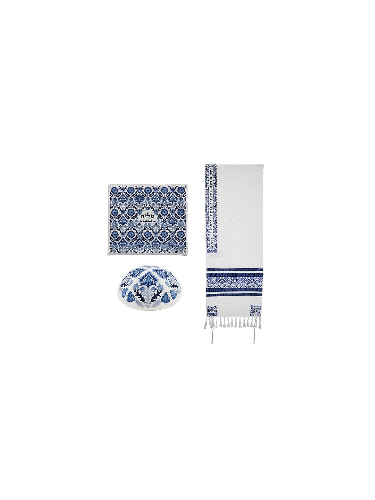 Yair Emanuel Fully Embroidered Cotton Blue Floral Tallit (Prayer Shawl