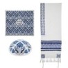 Yair Emanuel Fully Embroidered Cotton Blue Floral Tallit (Prayer Shawl