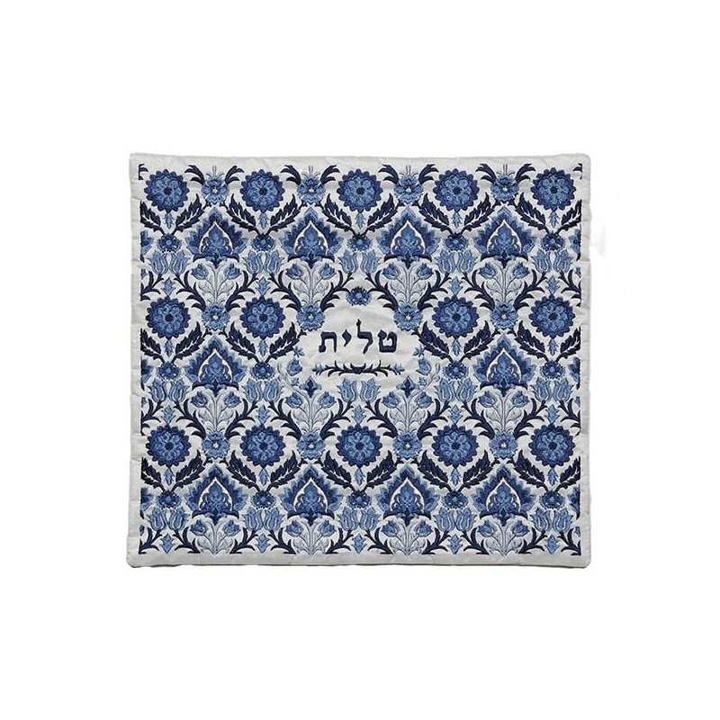 Yair Emanuel Fully Embroidered Cotton Blue Floral Tallit (Prayer Shawl