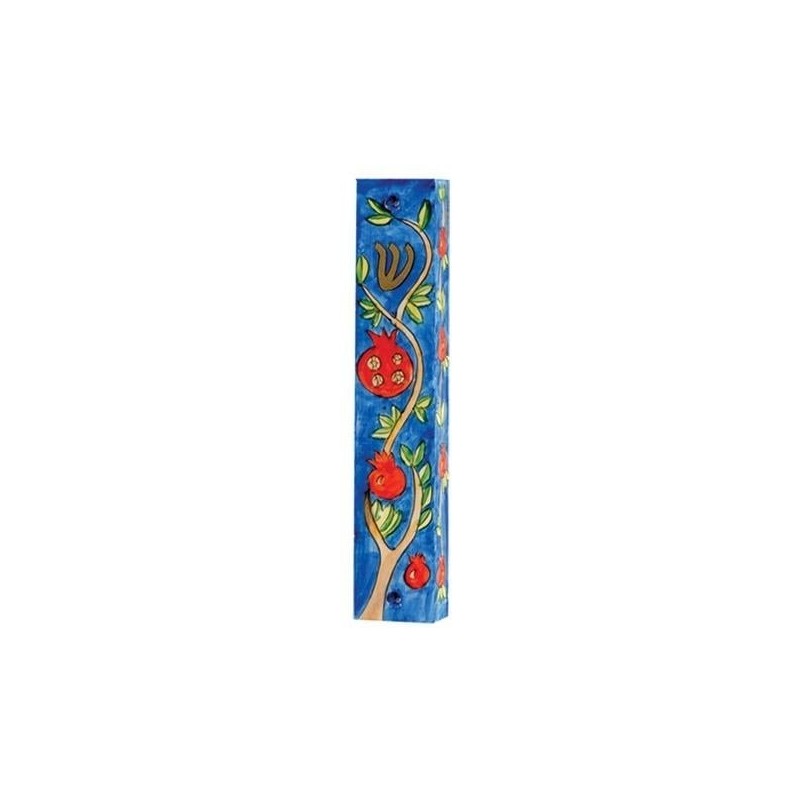 Yair Emanuel Large Wooden Mezuzah - Pomegranates