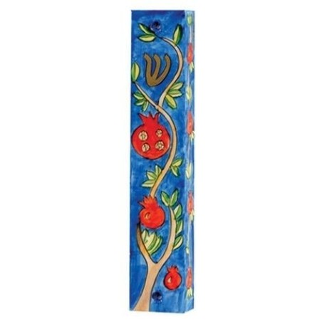 Yair Emanuel Large Wooden Mezuzah - Pomegranates