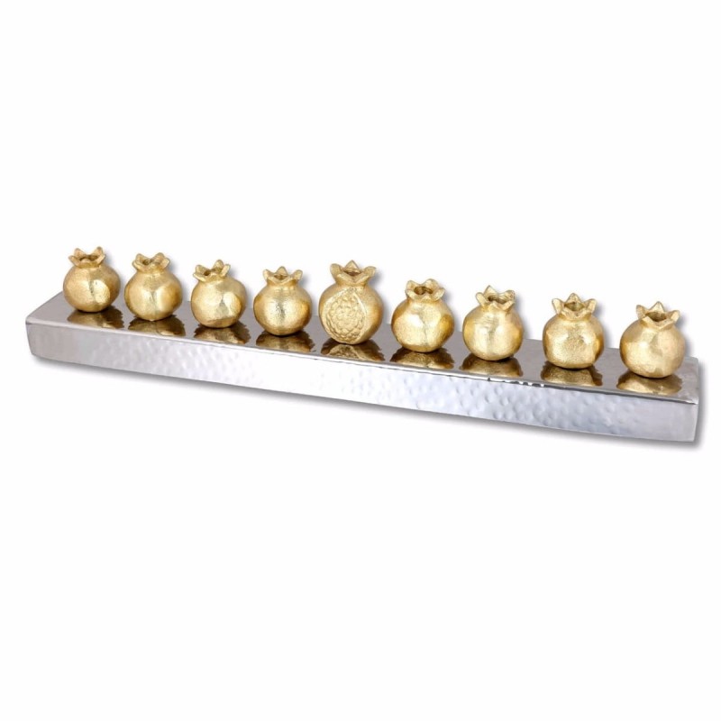 Yair Emanuel Bar Hanukkah Menorah - Gold Pomegranates