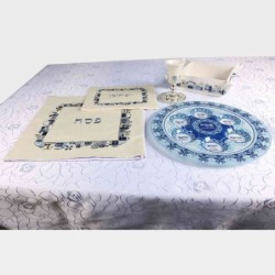 Yair Emanuel Embroidered Matzah Cover and Afikomen Bag - Jerusalem, Bl