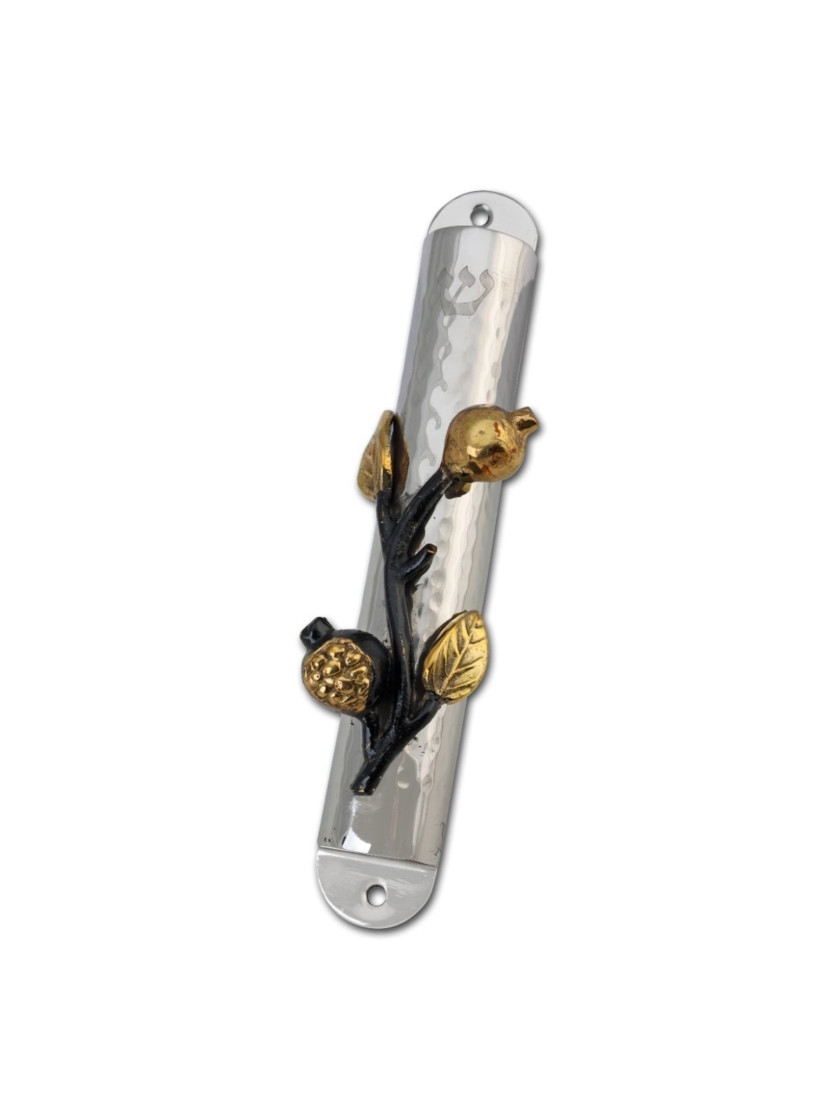Yair Emanuel Stainless Steel Pomegranates Mezuzah (for 12cm Scroll)