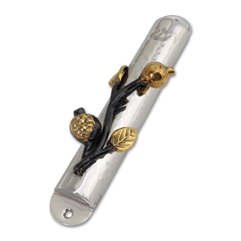 Yair Emanuel Stainless Steel Pomegranates Mezuzah (for 12cm Scroll)