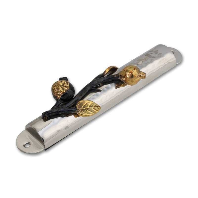 Yair Emanuel Stainless Steel Pomegranates Mezuzah (for 12cm Scroll)