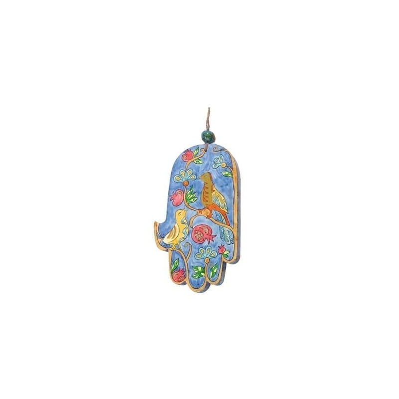 Yair Emanuel Wood Painted Hamsa - Pomegranates & Birds