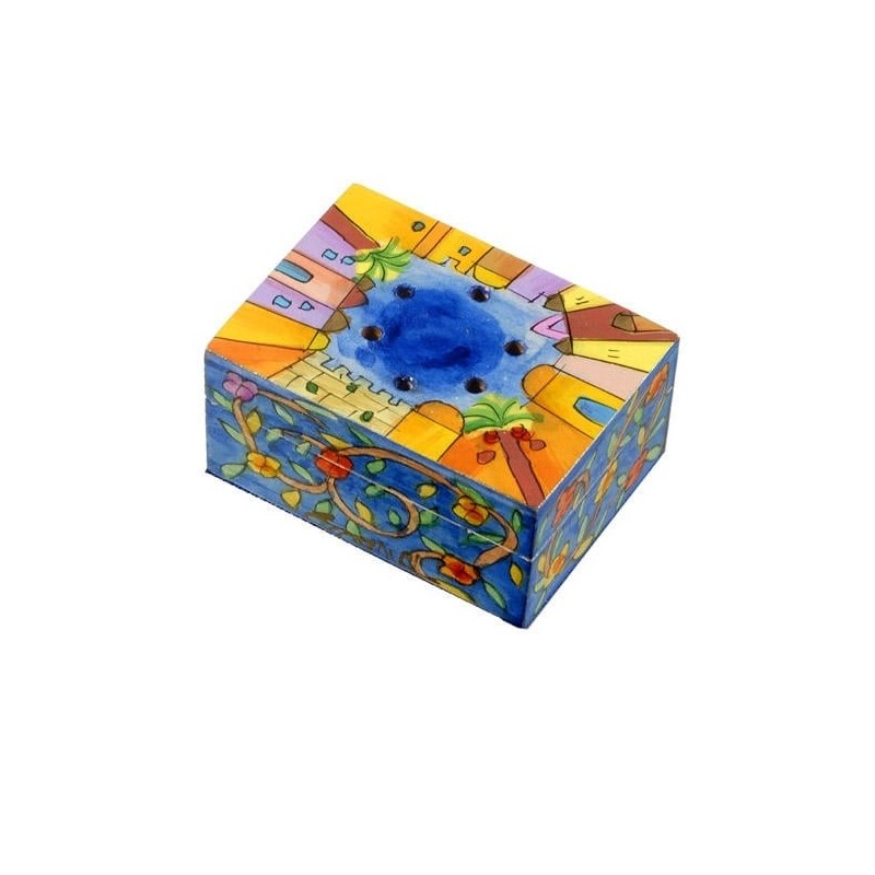 Yair Emanuel Wooden Havdalah Spice Box - Jerusalem and Flowers