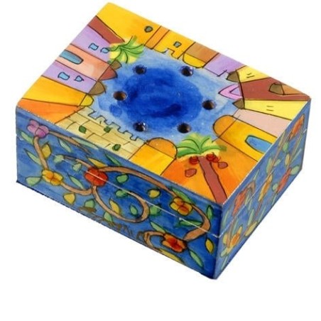 Yair Emanuel Wooden Havdalah Spice Box - Jerusalem and Flowers
