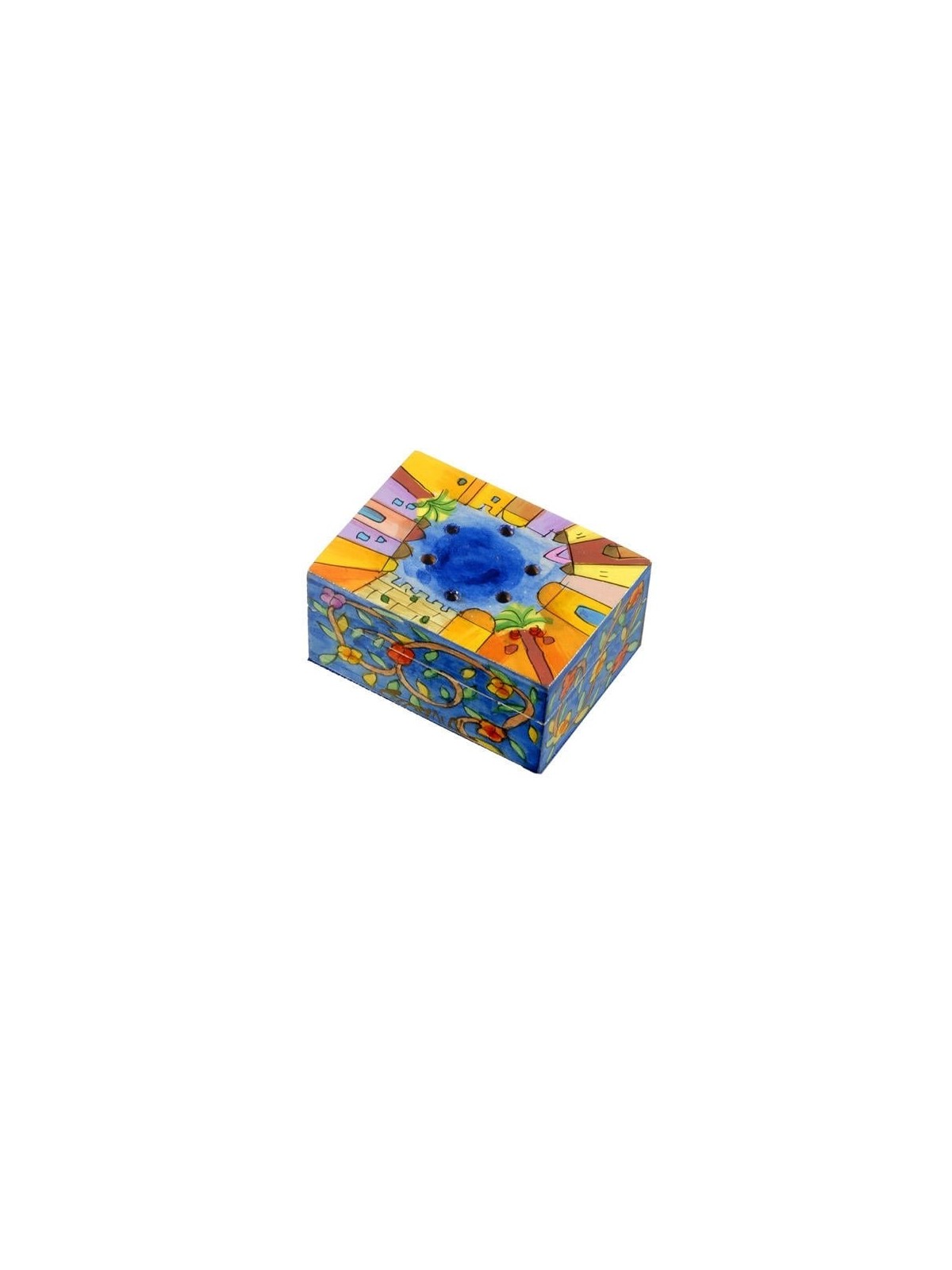 Yair Emanuel Wooden Havdalah Spice Box - Jerusalem and Flowers
