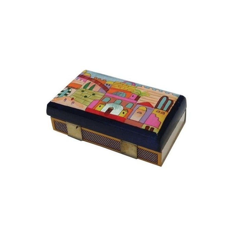 Yair Emanuel Kitchen Size Painted Wooden Match Box - Jerusalem Kotel