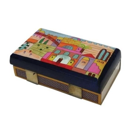 Yair Emanuel Kitchen Size Painted Wooden Match Box - Jerusalem Kotel