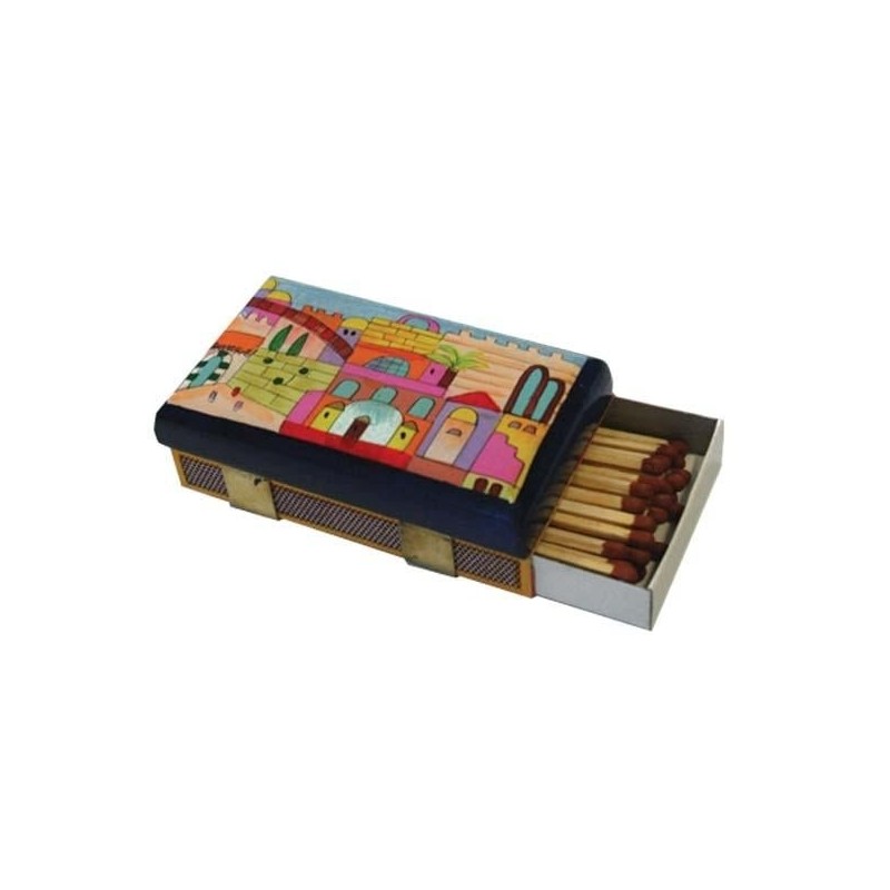 Yair Emanuel Kitchen Size Painted Wooden Match Box - Jerusalem Kotel