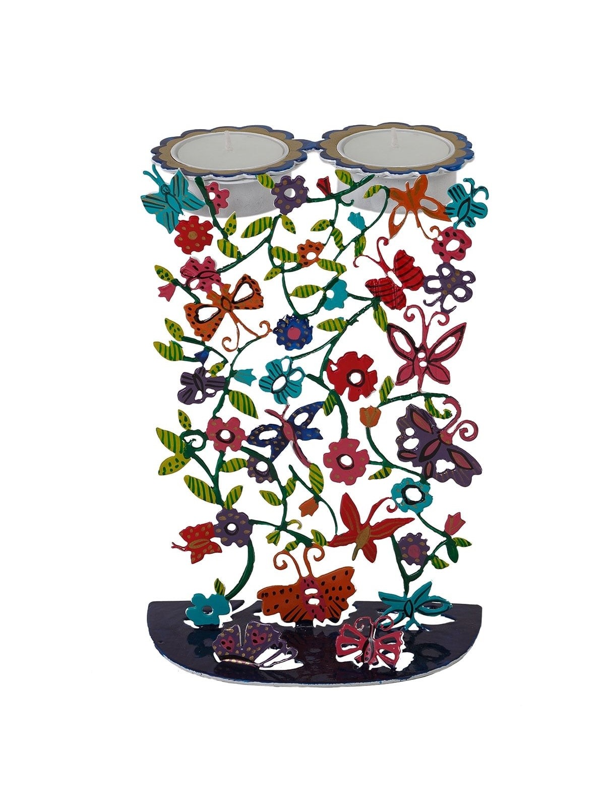 Yair Emanuel Hand Painted Shabbat Candlesticks - Butterflies and Flowe