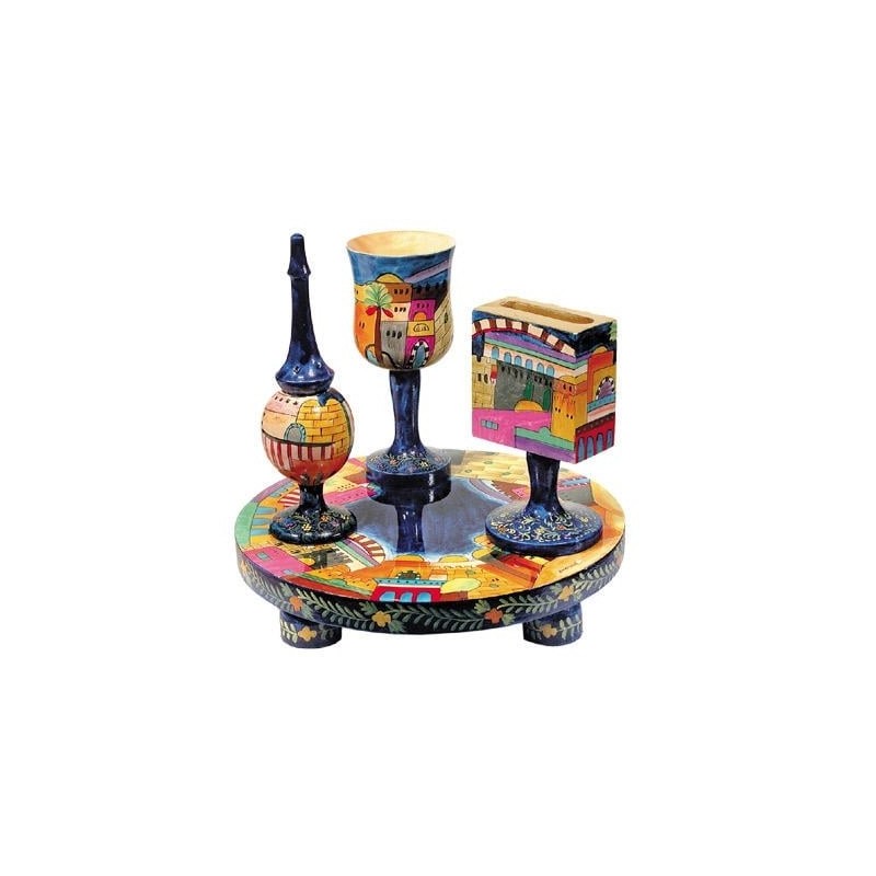 Yair Emanuel Wooden Havdalah Set - Jerusalem