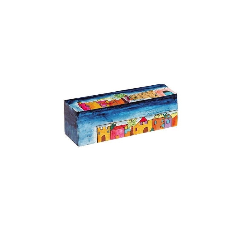 Yair Emanuel Wooden Travel Hanukkah Menorah - Jerusalem