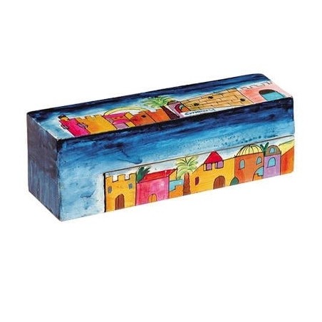 Yair Emanuel Wooden Travel Hanukkah Menorah - Jerusalem