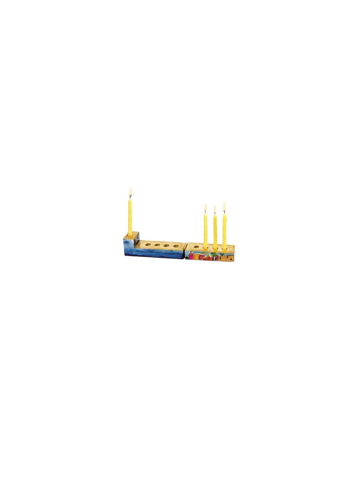 Yair Emanuel Wooden Travel Hanukkah Menorah - Jerusalem
