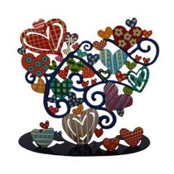 Yair Emanuel Painted Pattern Metal Love Hearts Tree Sculpture