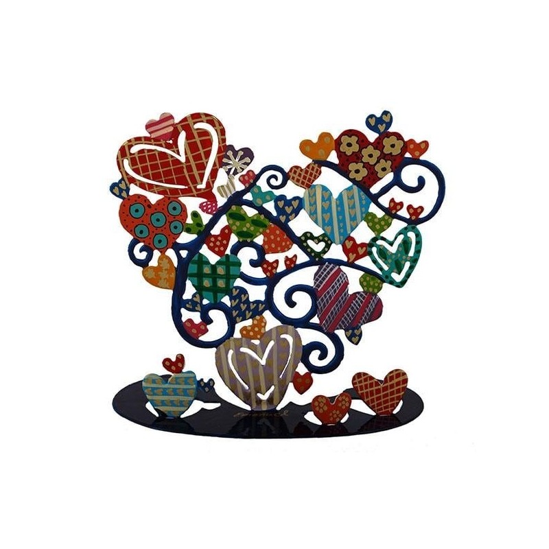 Yair Emanuel Painted Pattern Metal Love Hearts Tree Sculpture