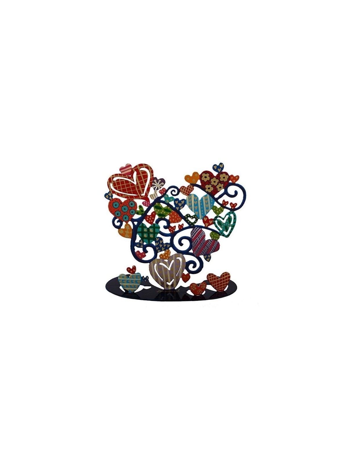 Yair Emanuel Painted Pattern Metal Love Hearts Tree Sculpture