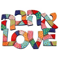 Yair Emanuel Hand Painted Metal Wall Hanging - Love (English and Hebre