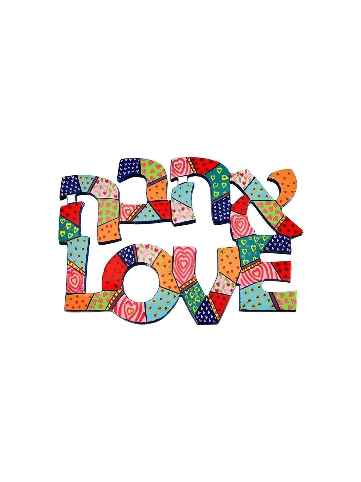 Yair Emanuel Hand Painted Metal Wall Hanging - Love (English and Hebre