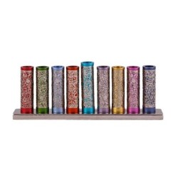 Yair Emanuel Cylinder Hanukkah Menorah with Pomegranate Metal Cut-Out