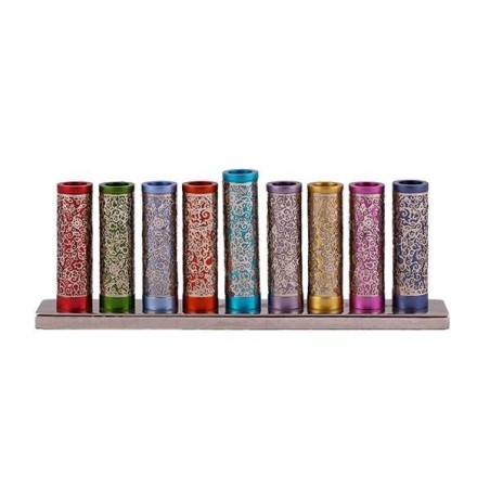 Yair Emanuel Cylinder Hanukkah Menorah with Pomegranate Metal Cut-Out