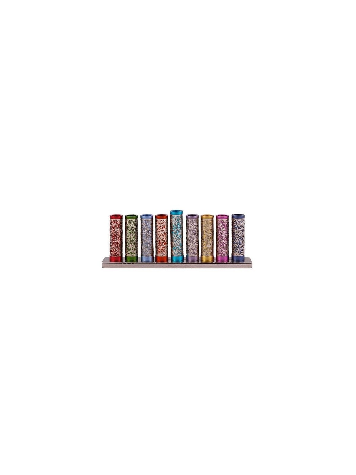 Yair Emanuel Cylinder Hanukkah Menorah with Pomegranate Metal Cut-Out