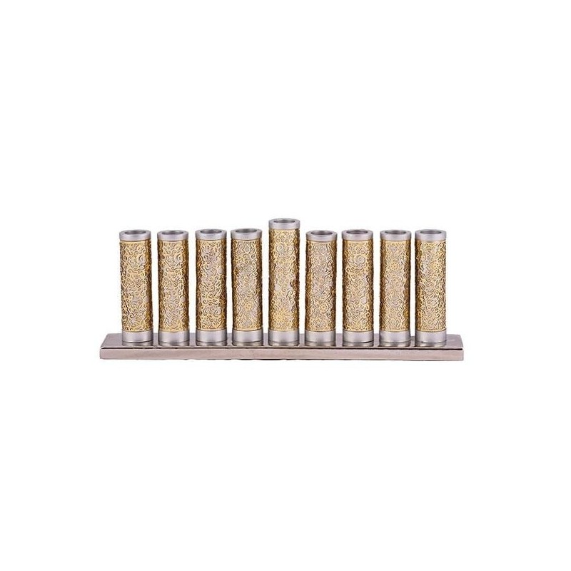Yair Emanuel Cylinder Hanukkah Menorah with Pomegranate Metal Cut-Out