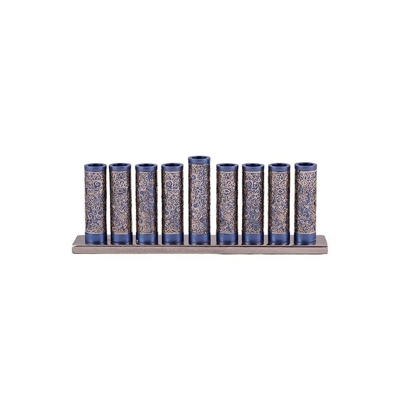 Yair Emanuel Cylinder Hanukkah Menorah with Pomegranate Metal Cut-Out