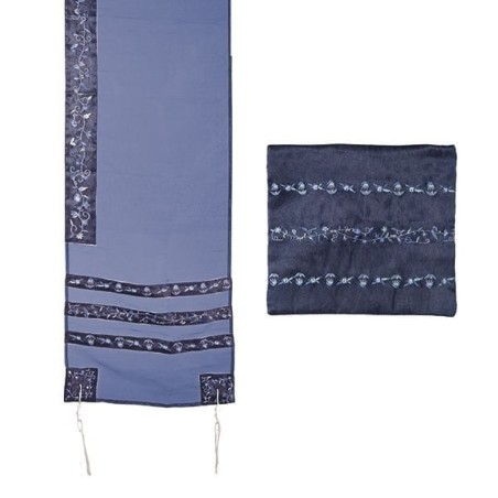 Yair Emanuel Organza Embroidered Stripes Tallit - Blue