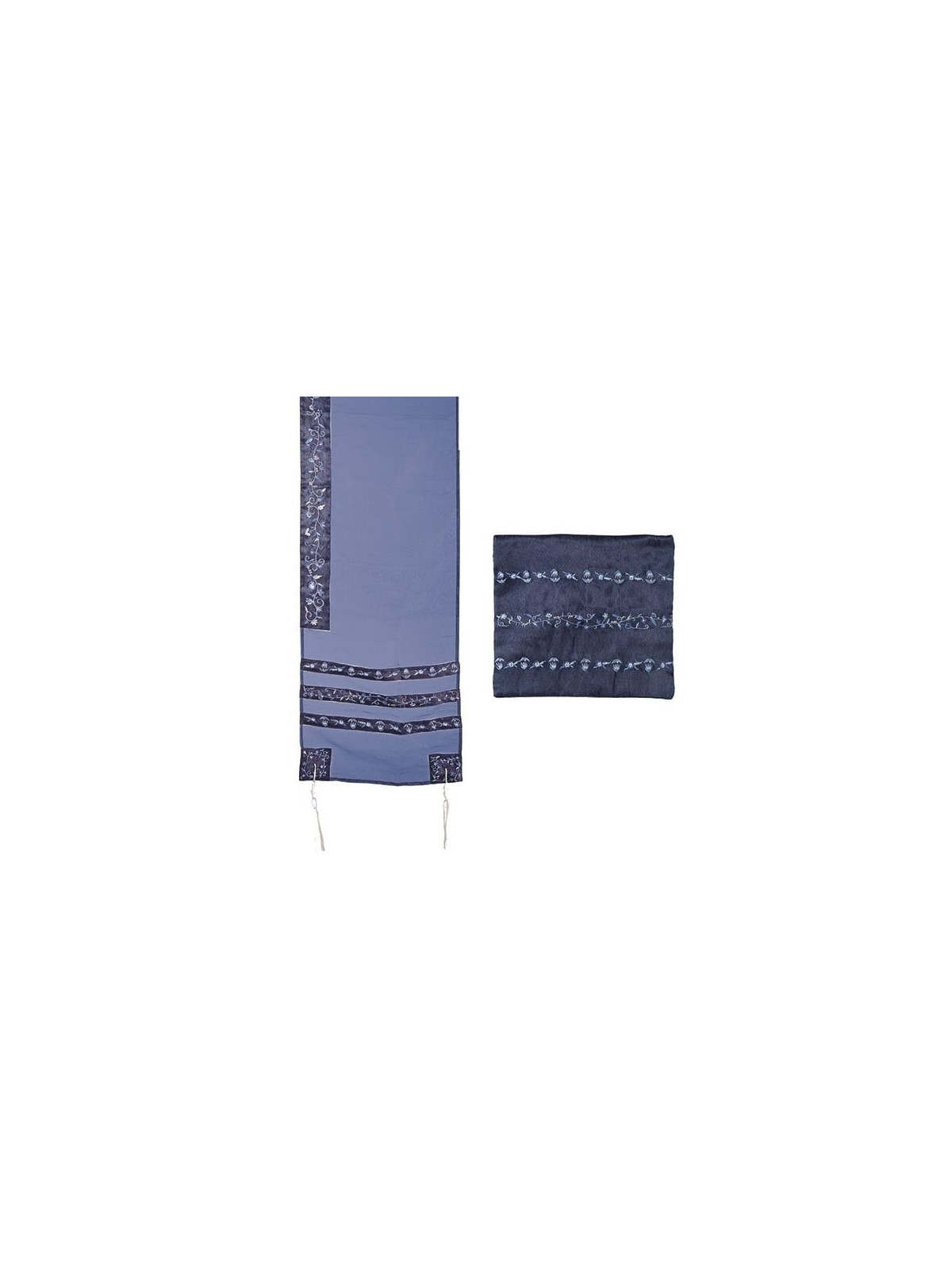 Yair Emanuel Organza Embroidered Stripes Tallit - Blue