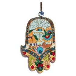 Yair Emanuel Wood Painted Hamsa - Collage