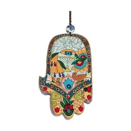 Yair Emanuel Wood Painted Hamsa - Collage