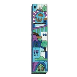 Yair Emanuel Large Wooden Mezuzah - Jerusalem Blue