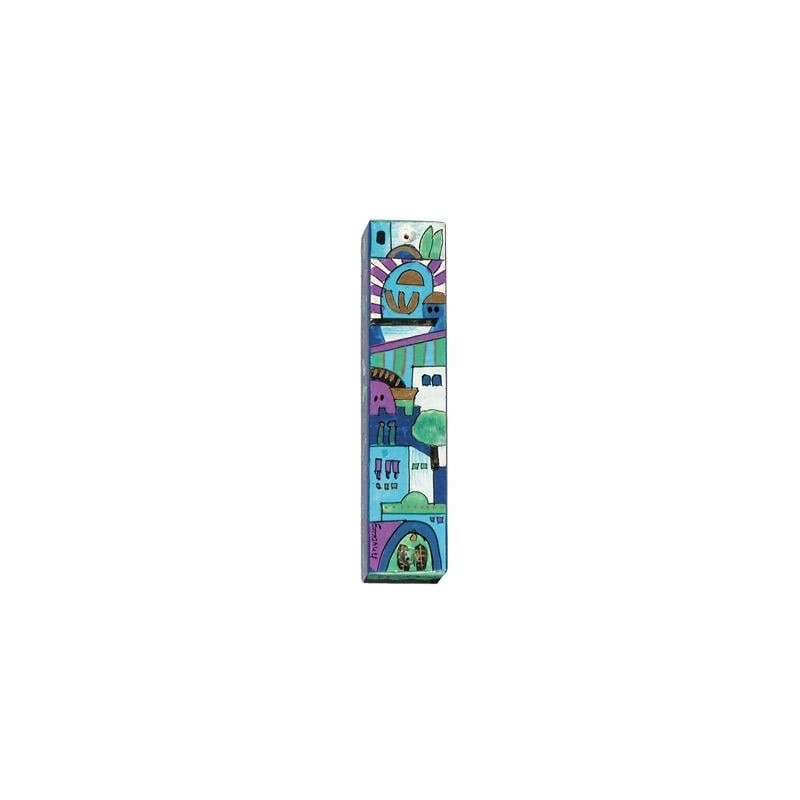 Yair Emanuel Large Wooden Mezuzah - Jerusalem Blue