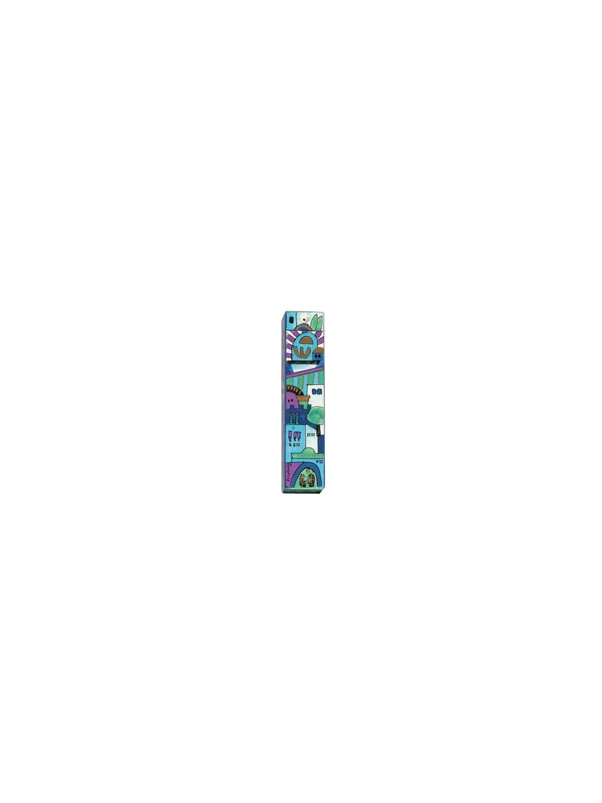 Yair Emanuel Large Wooden Mezuzah - Jerusalem Blue
