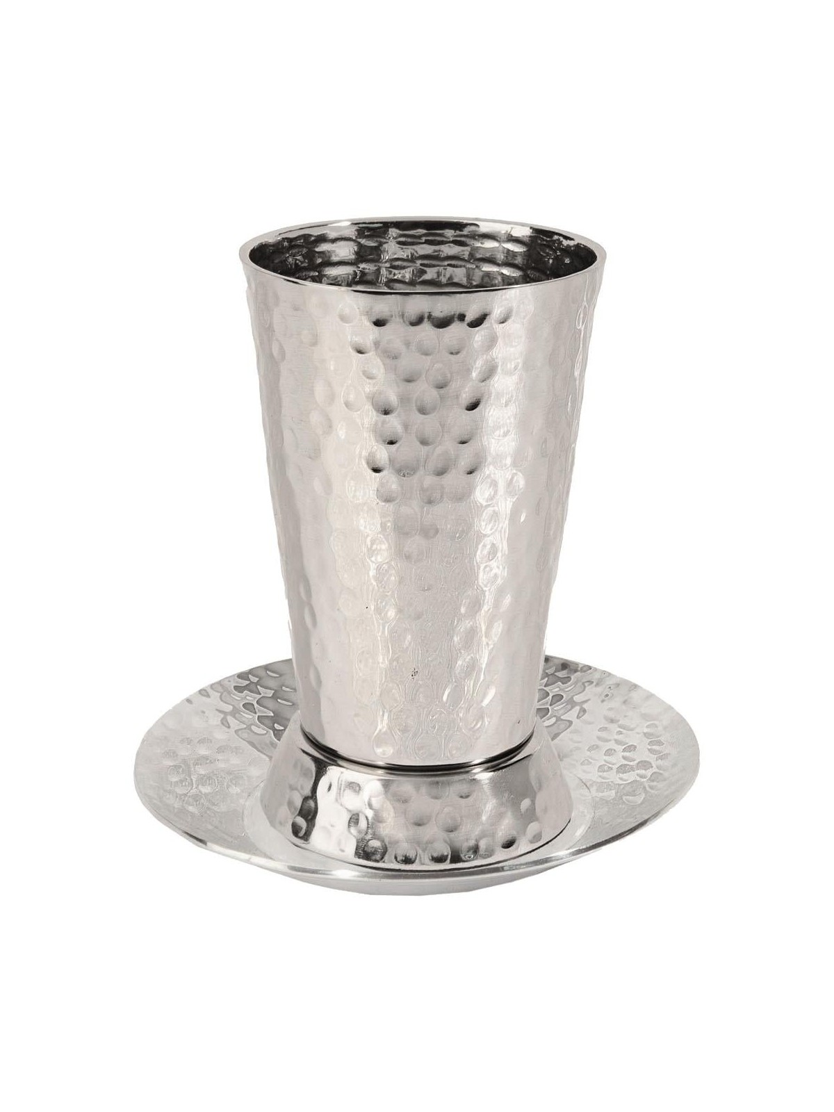 Yair Emanuel Textured Nickel Cone Kiddush Cup with Saucer