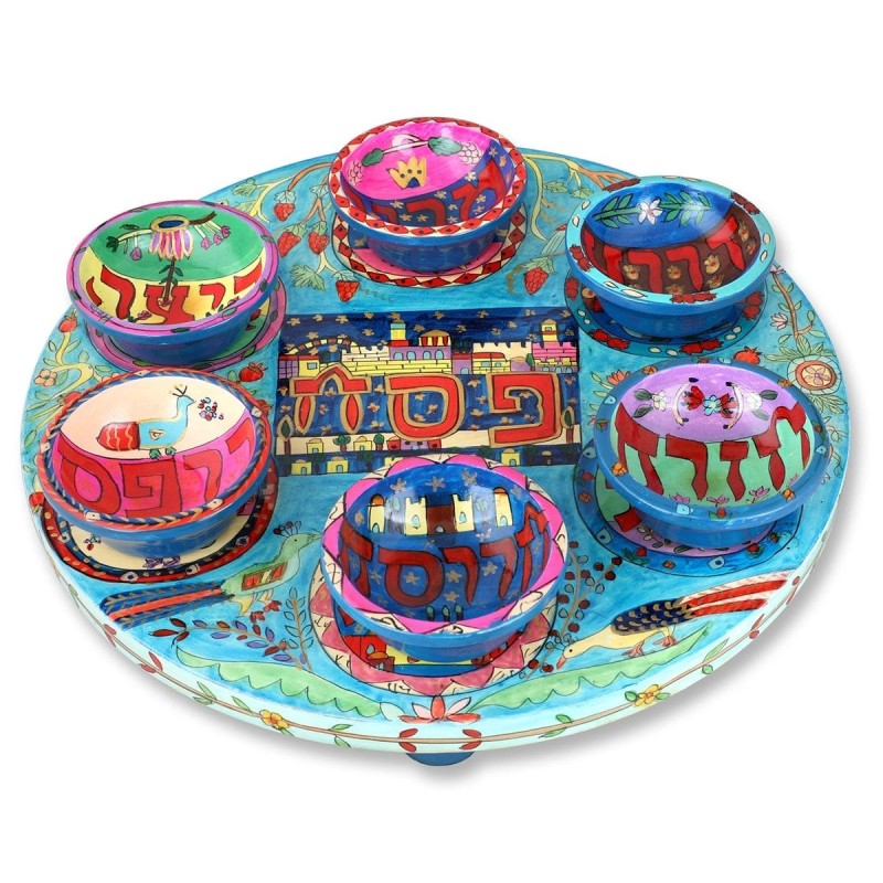 Wooden Seder Plate With Oriental Design By Yair Emanuel