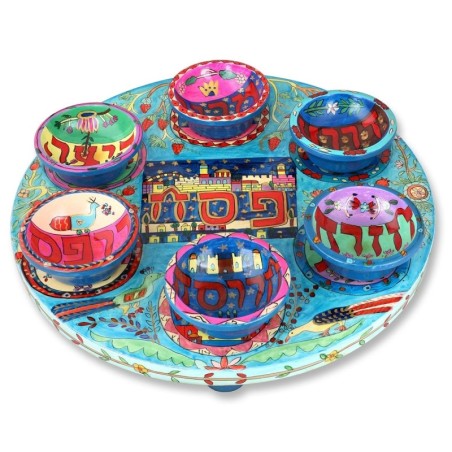 Wooden Seder Plate With Oriental Design By Yair Emanuel